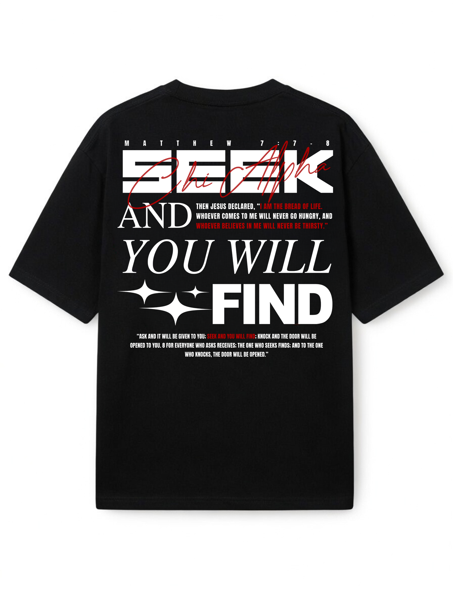 RED SEEK AND YOU WILL FIND Oversized Boxy Tee