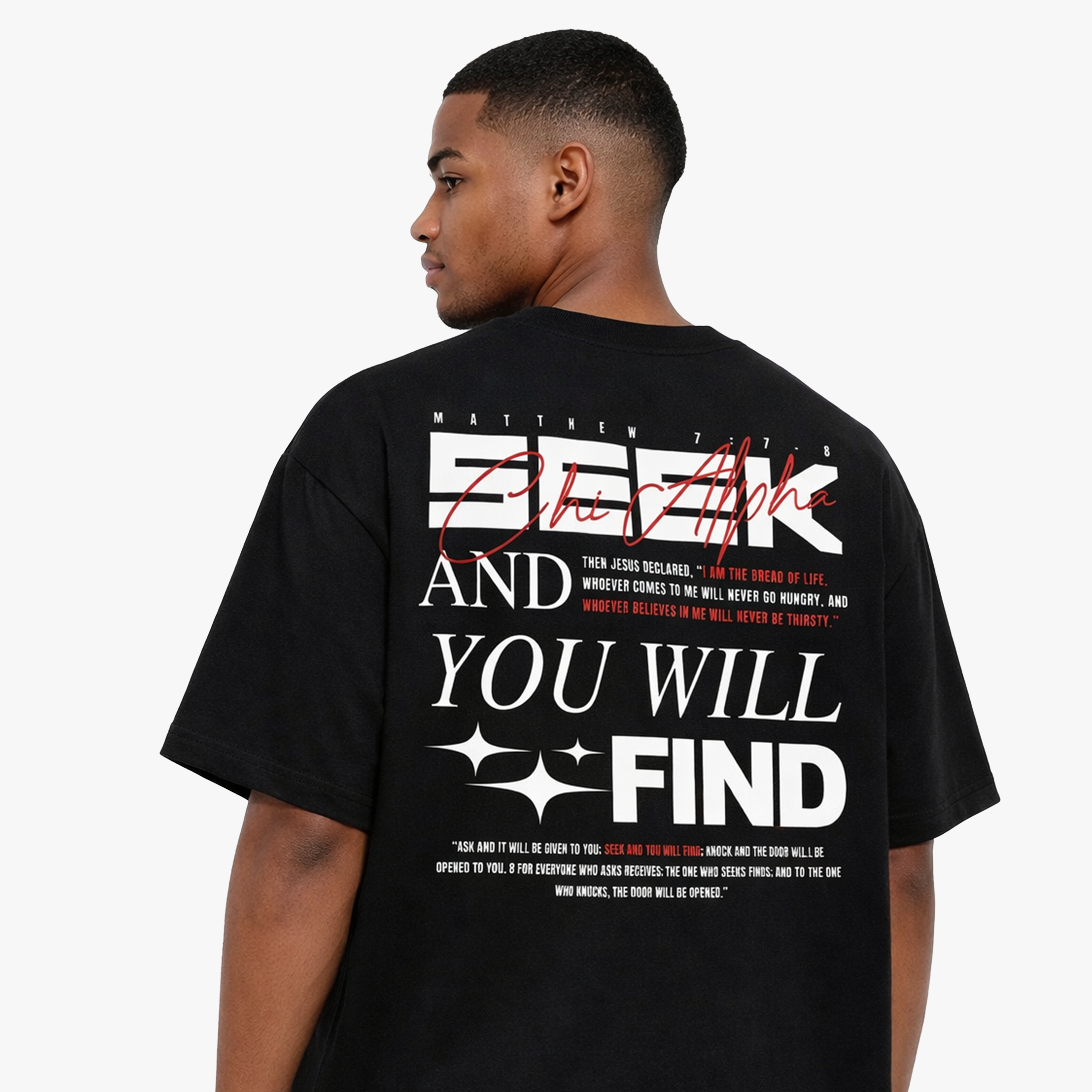 RED SEEK AND YOU WILL FIND Oversized Boxy Tee