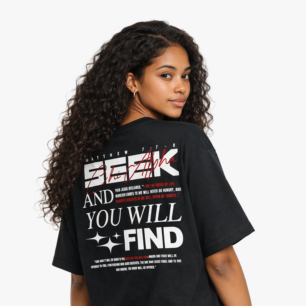 RED SEEK AND YOU WILL FIND Oversized Boxy Tee